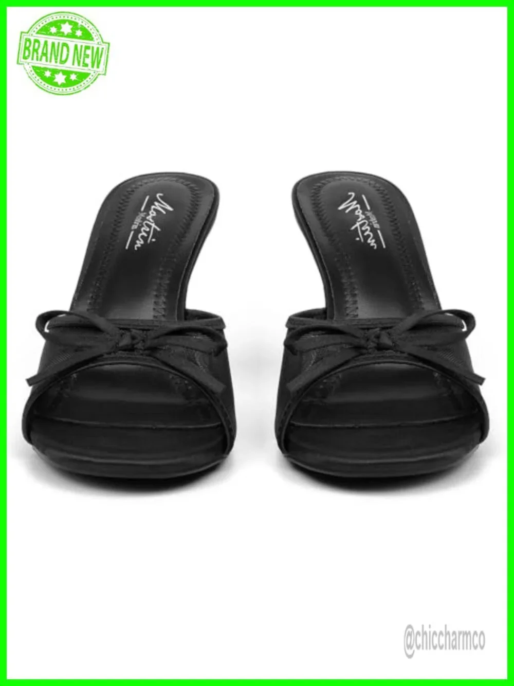 Kitten Heels Round Toe Bow Vintage Mules Slip on Stiletto Backless Sandals